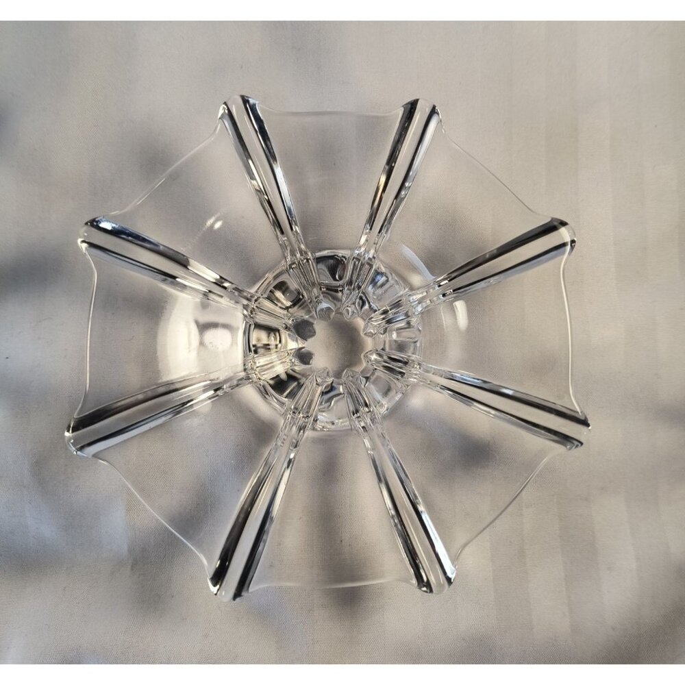Pair of Vintage Clear Glass Lotus Candle Holders With Ribbed Petals